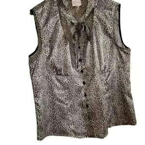 S C Collection Black & Silver Silky  Scoop Blouse Top with Self Ties sz L